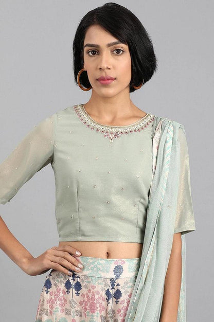 Teal Round Neck Embroidered Set - wforwoman