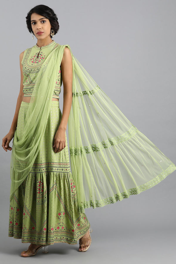 Green Mandarin Neck Sharara Set