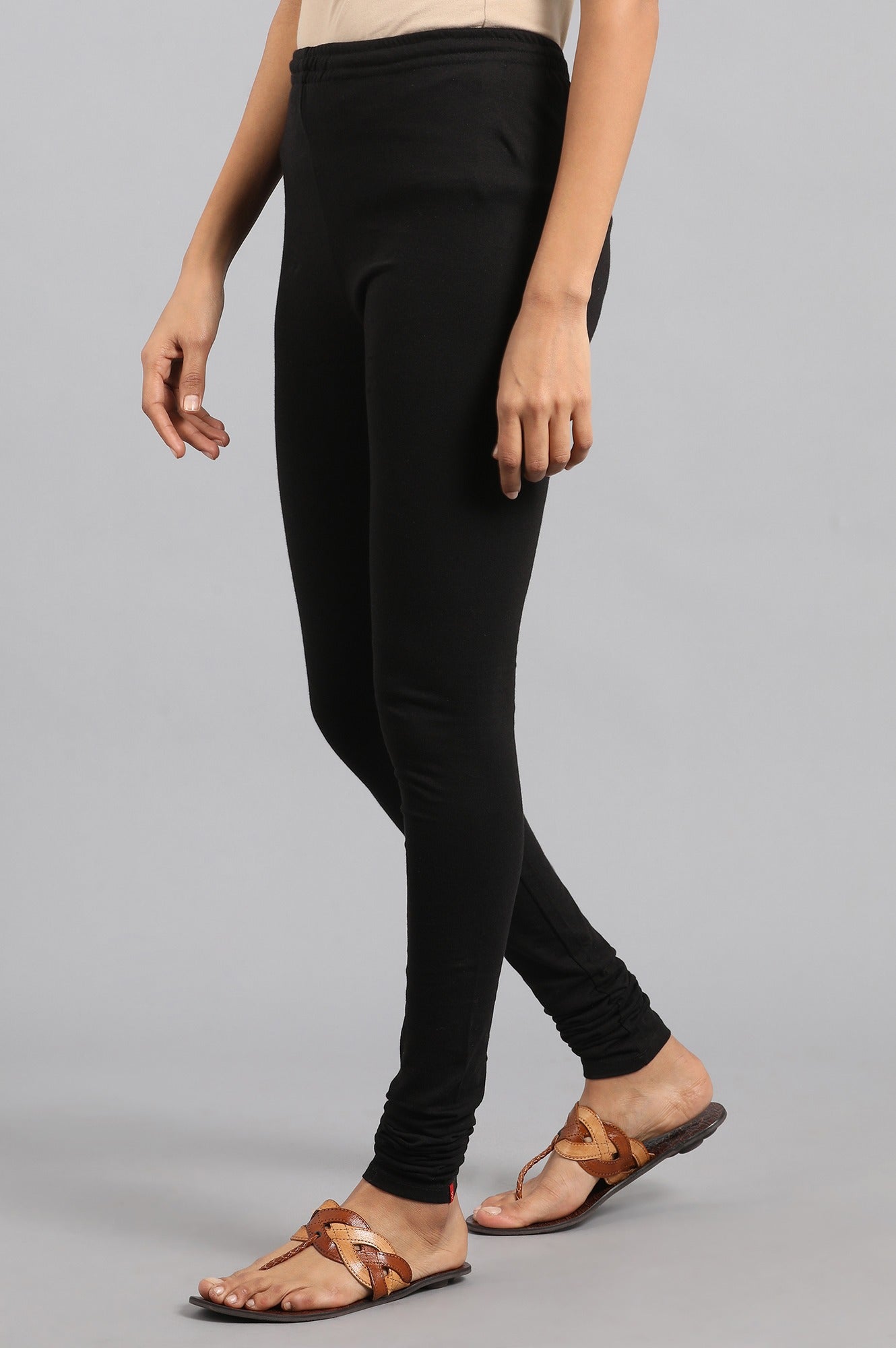 Black Solid Skinny Jersey Churidar