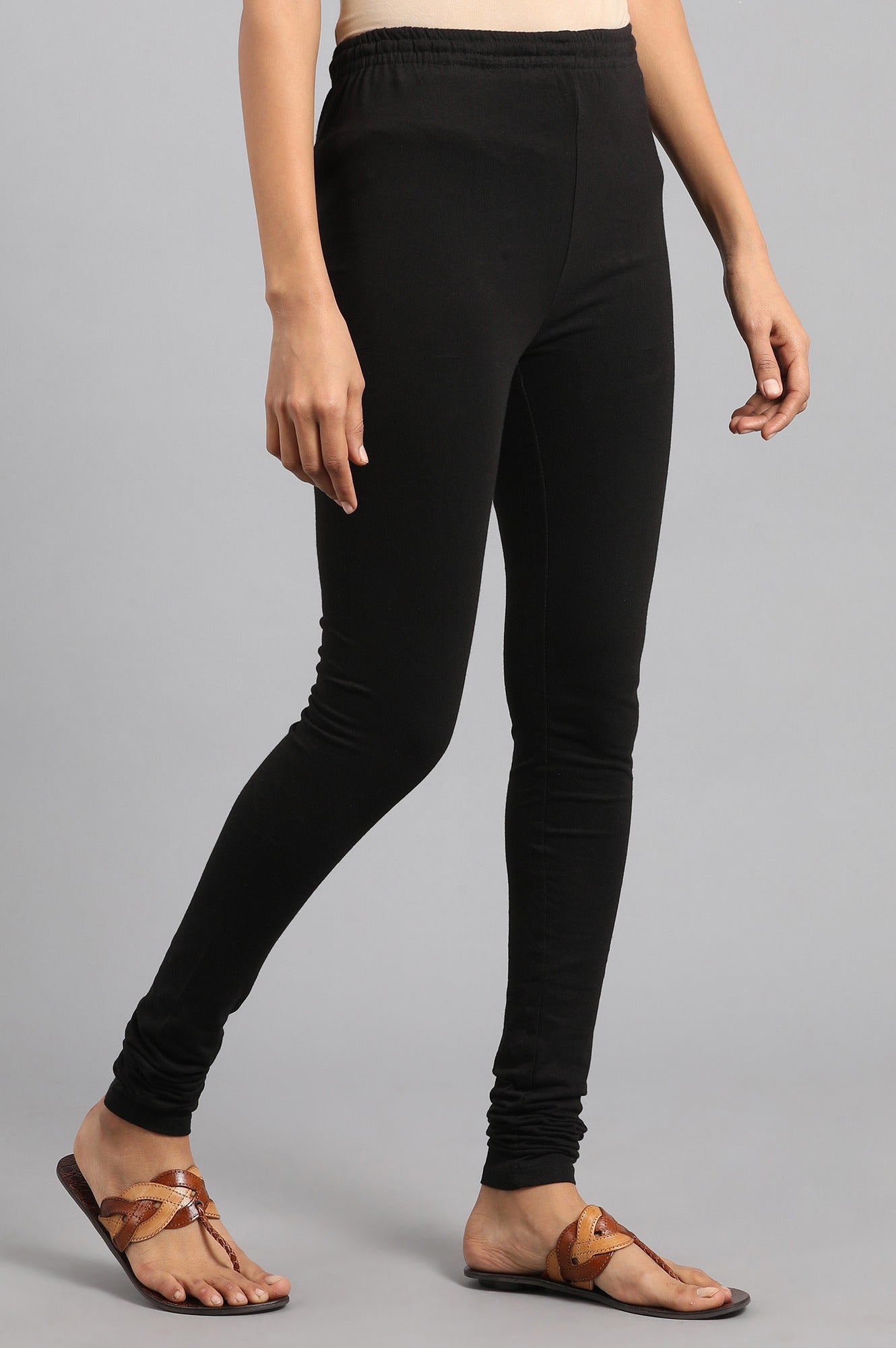 Black Solid Skinny Jersey Churidar