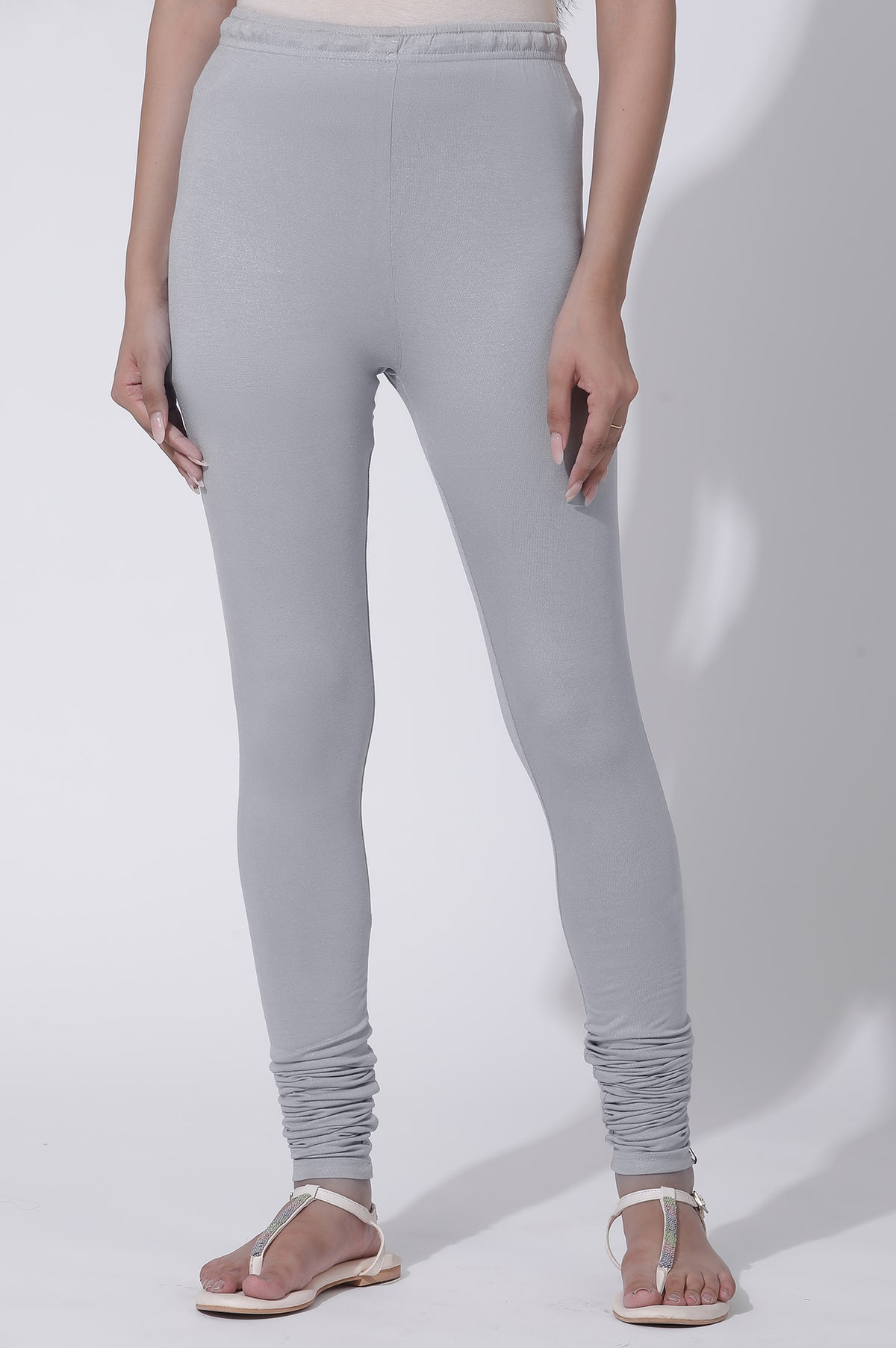 Silver Knitted Churidar - S