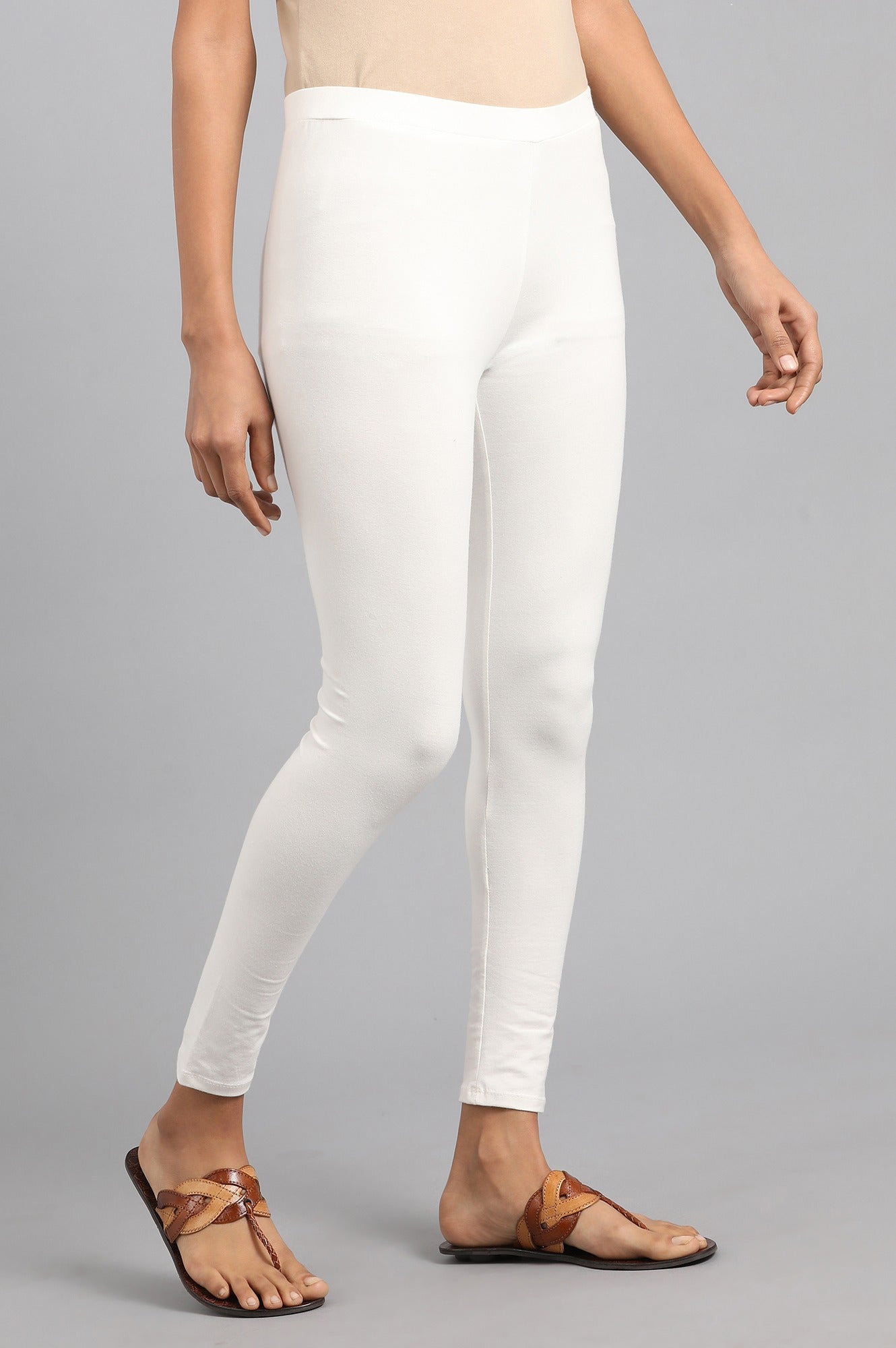 Ecru Solid Slim Pants - wforwoman