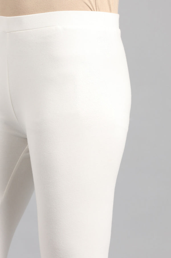 Ecru Solid Slim Pants