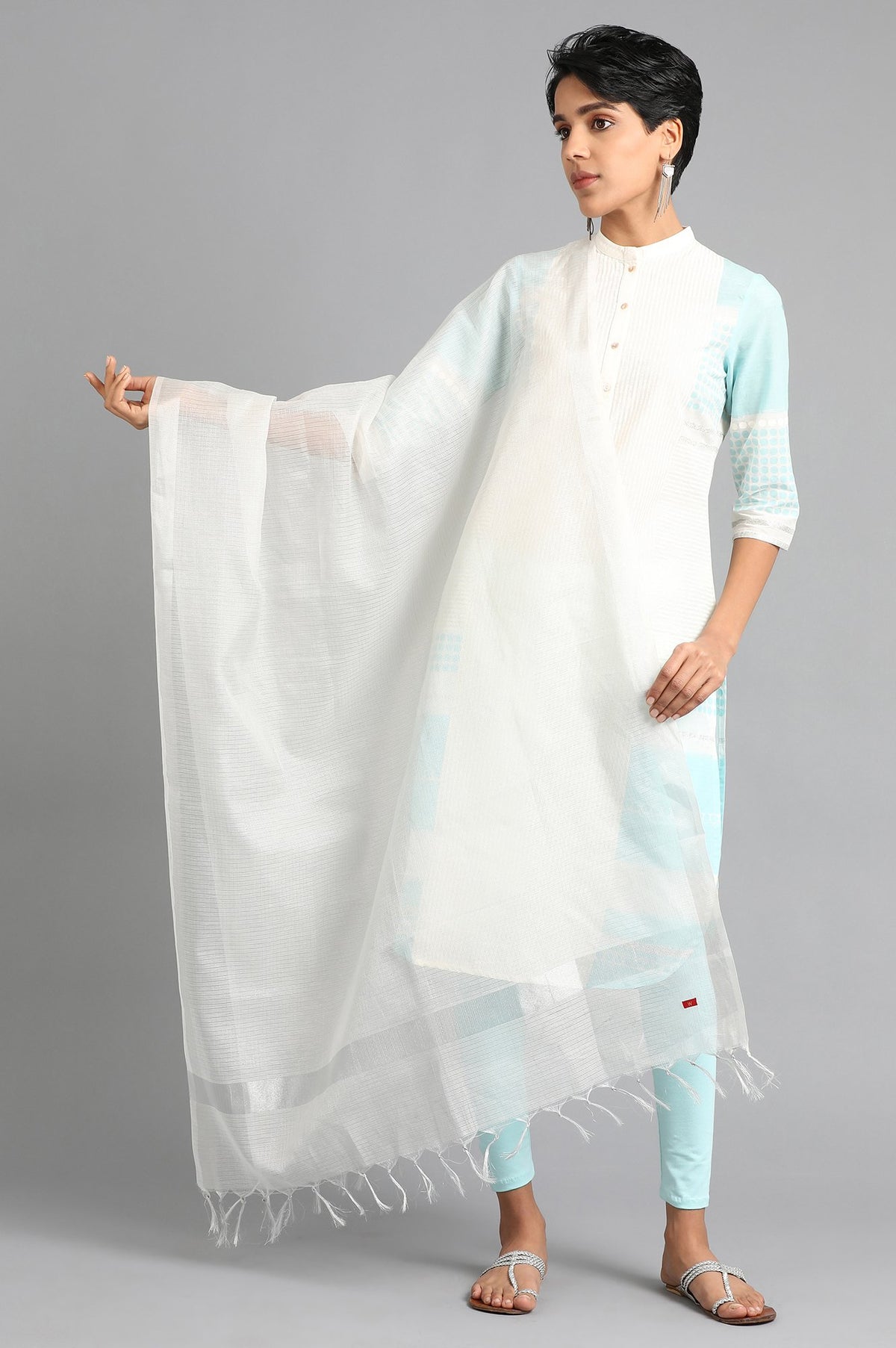 Silver Solid Jersey Dupatta - FS