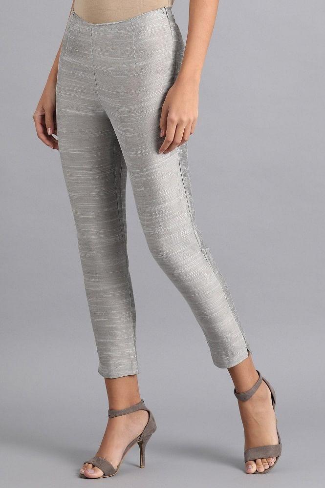Silver Solid Trousers - wforwoman