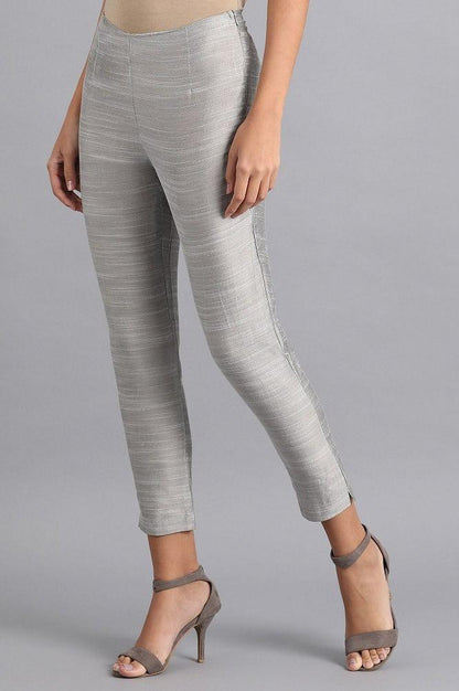 Silver Solid Trousers - wforwoman