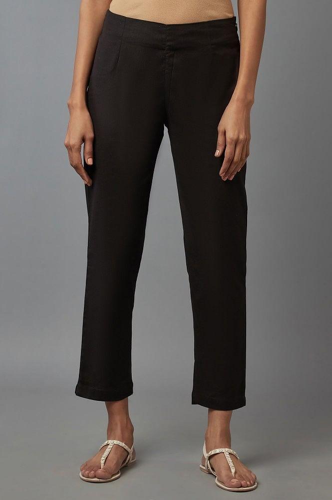 Black Solid Trousers - wforwoman