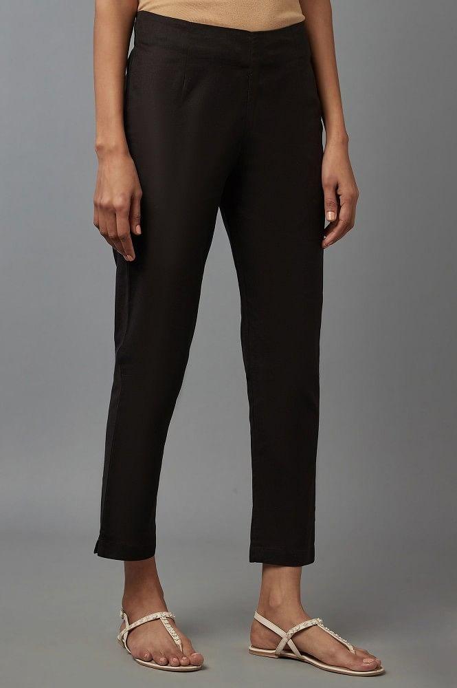 Black Solid Trousers - wforwoman