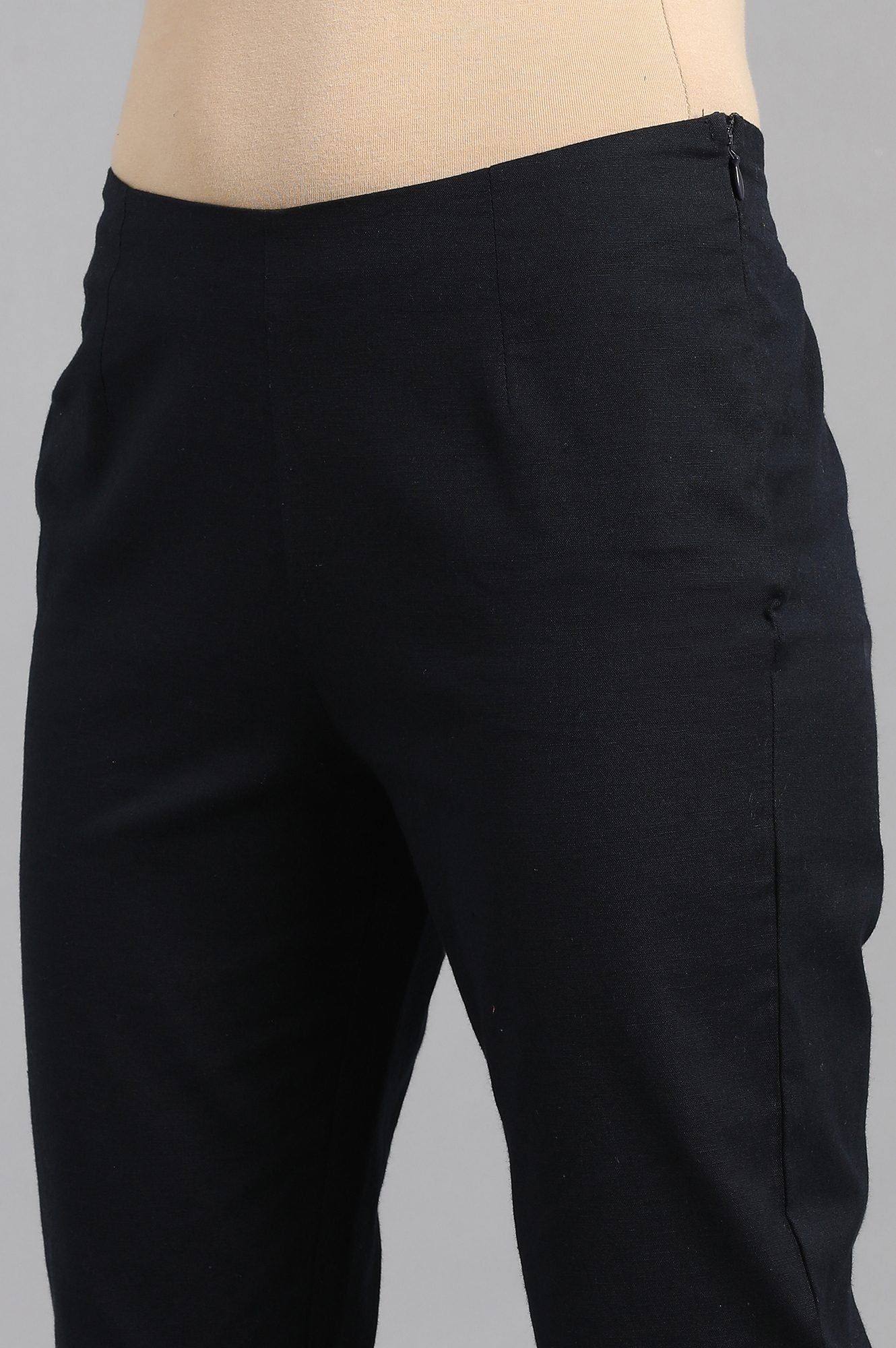 Blue Solid Straight Slim Pants