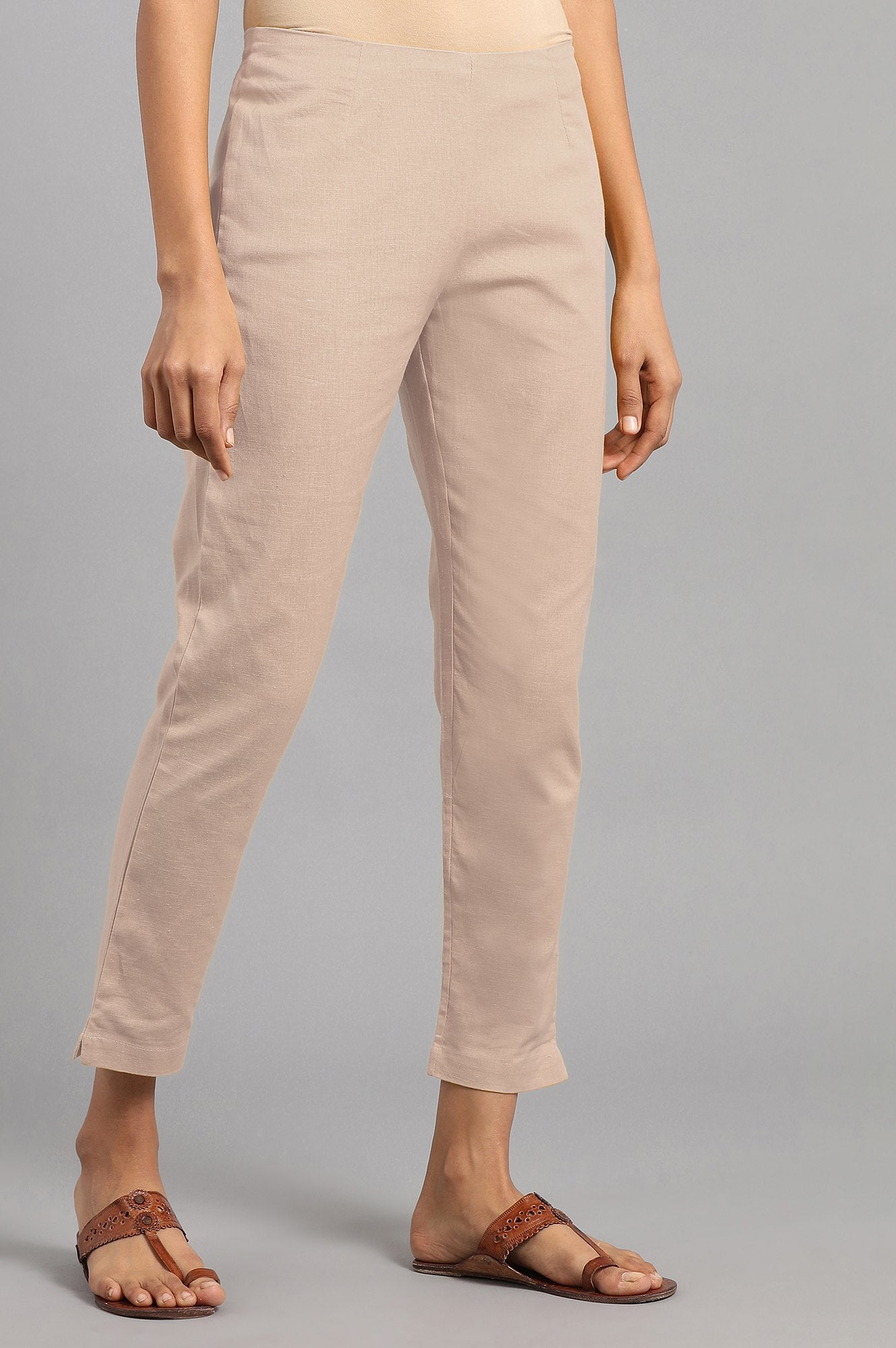 Beige Floral Printed Rayon A-Line Kurta and Slim Pant Set