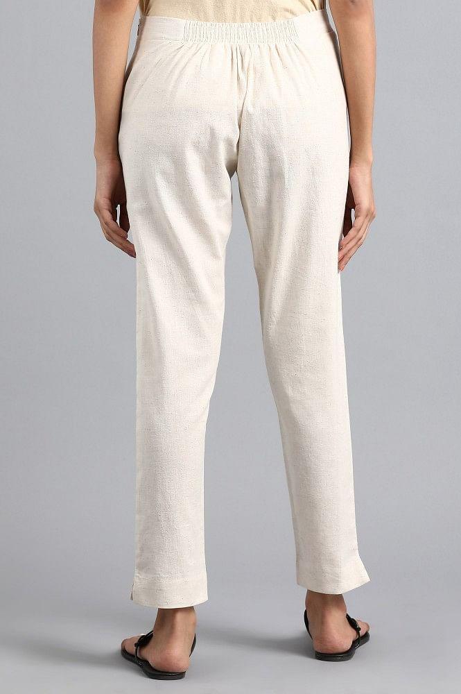 Off-White Solid Trousers - wforwoman