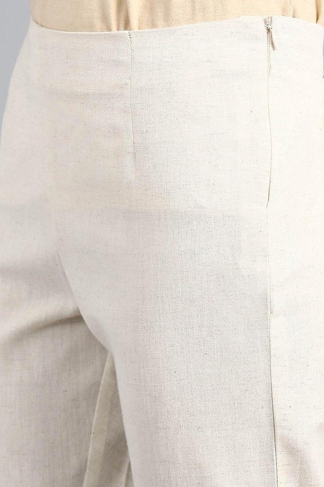 Off-White Solid Trousers - wforwoman