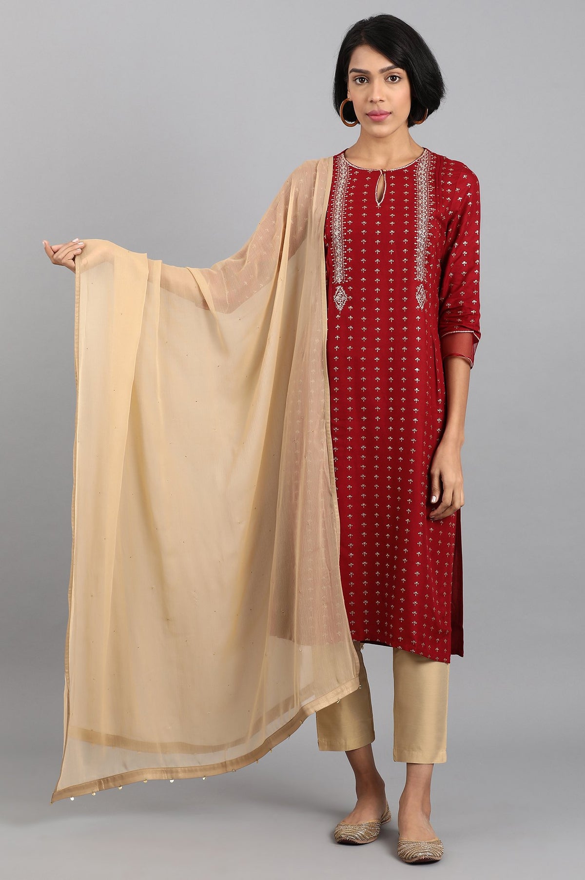 Golden Chiffon Dupatta With Sequin - FS