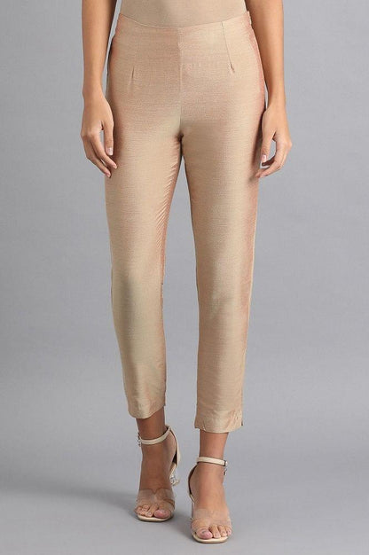 Beige Solid Trousers - wforwoman