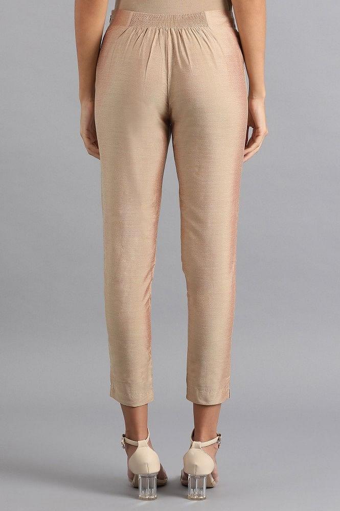 Beige Solid Trousers - wforwoman