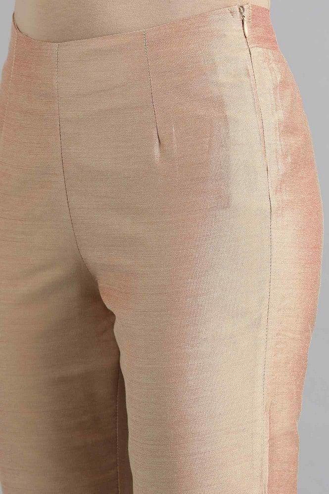 Beige Solid Trousers - wforwoman