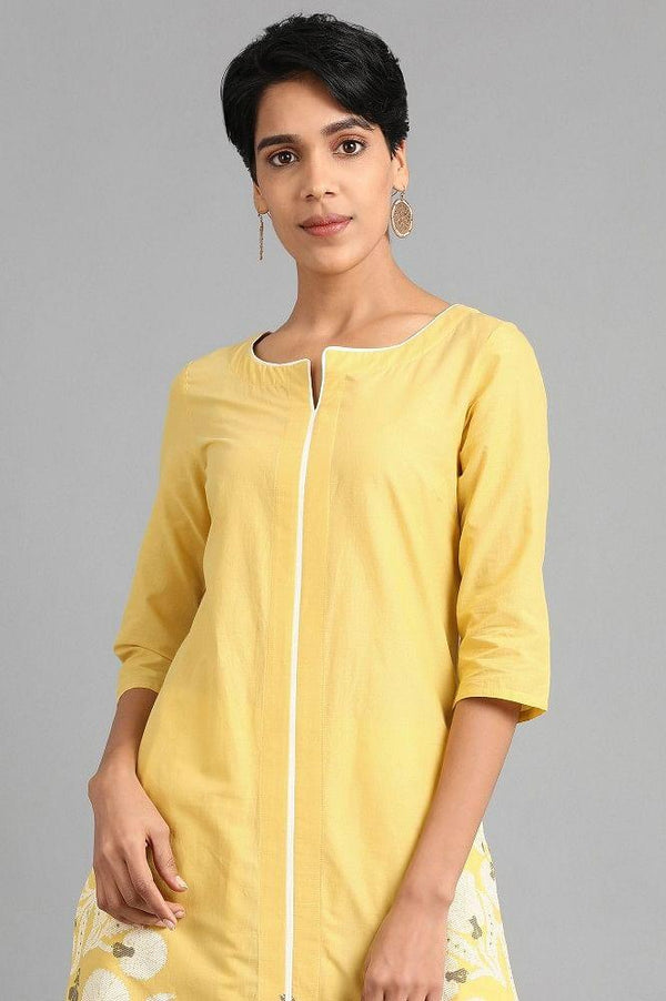Yellow Round Neck Printed kurta