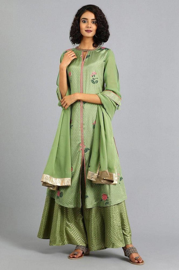 Green Round Neck Floral Print kurta