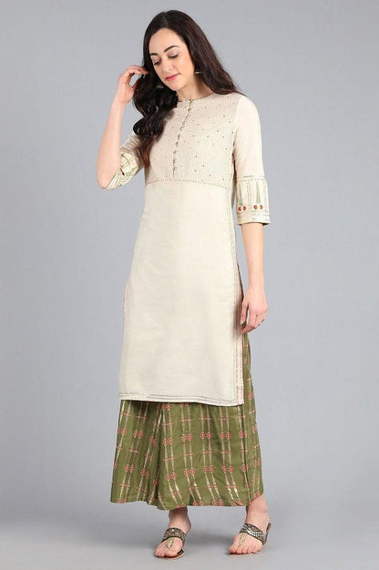 Ecru Round Neck Solid kurta - wforwoman