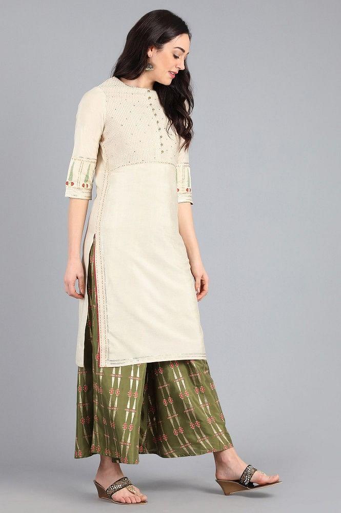 Ecru Round Neck Solid kurta - wforwoman