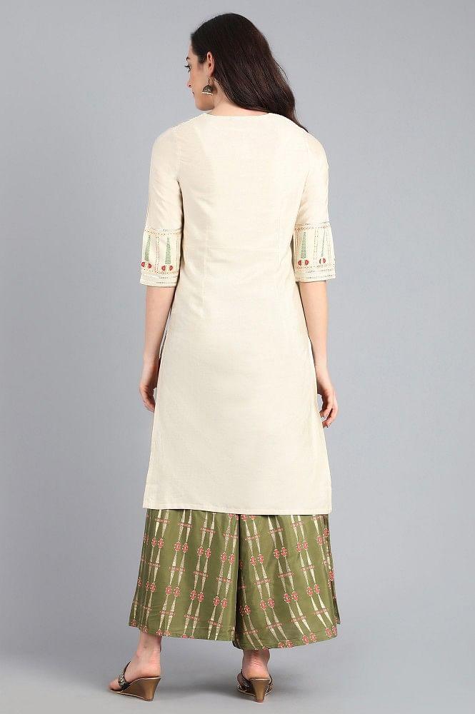 Ecru Round Neck Solid kurta - wforwoman