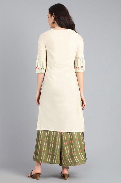 Ecru Round Neck Solid kurta - wforwoman