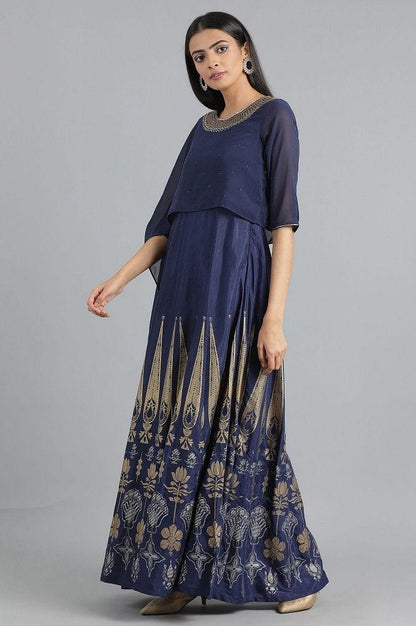 Blue Round Neck Printed kurta - wforwoman