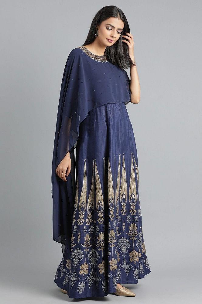 Blue Round Neck Printed kurta - wforwoman
