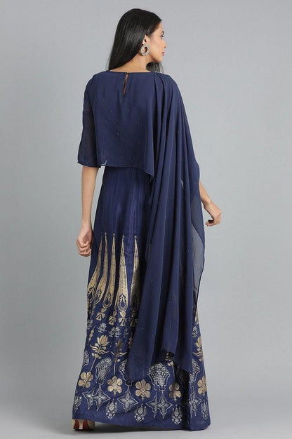 Blue Round Neck Printed kurta - wforwoman