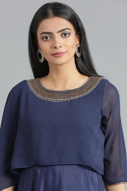 Blue Round Neck Printed kurta - wforwoman