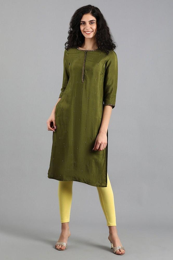 Blue Round Neck Solid kurta - wforwoman