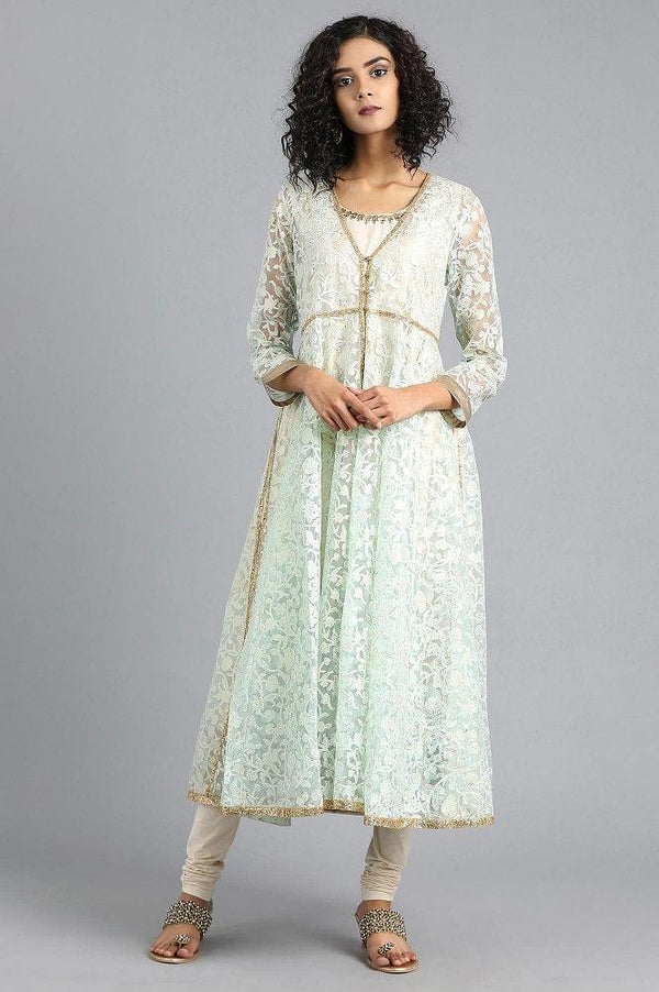 Light Green Round Neck Printed kurta Set