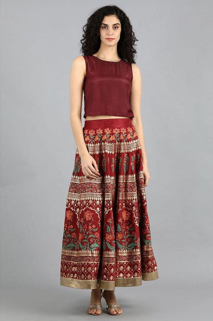 Maroon Round Neck Cape Sleeves Set - wforwoman