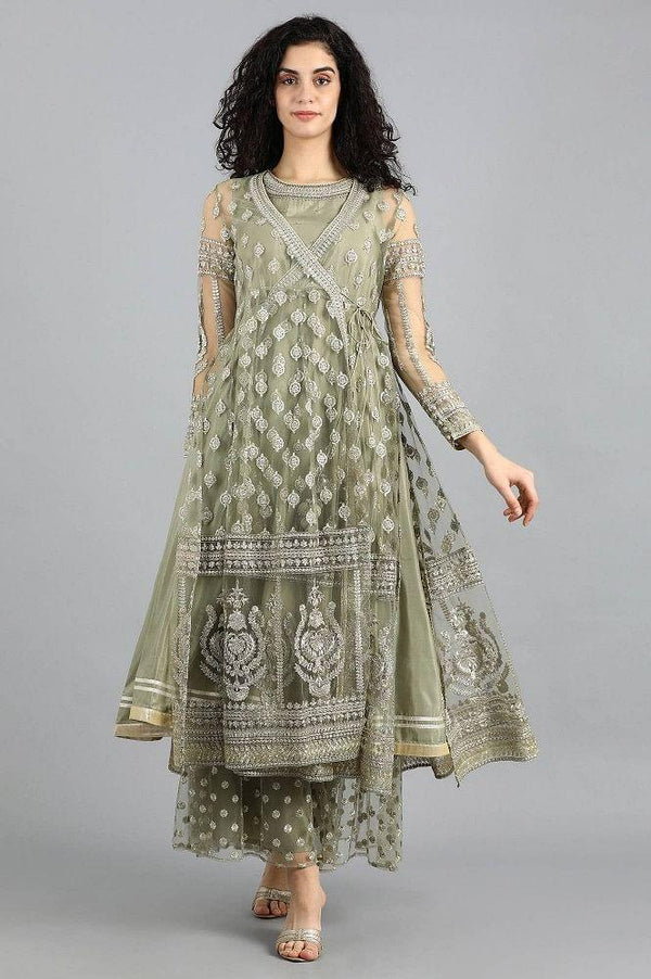 Grey Round Neck Embellished kurta Set
