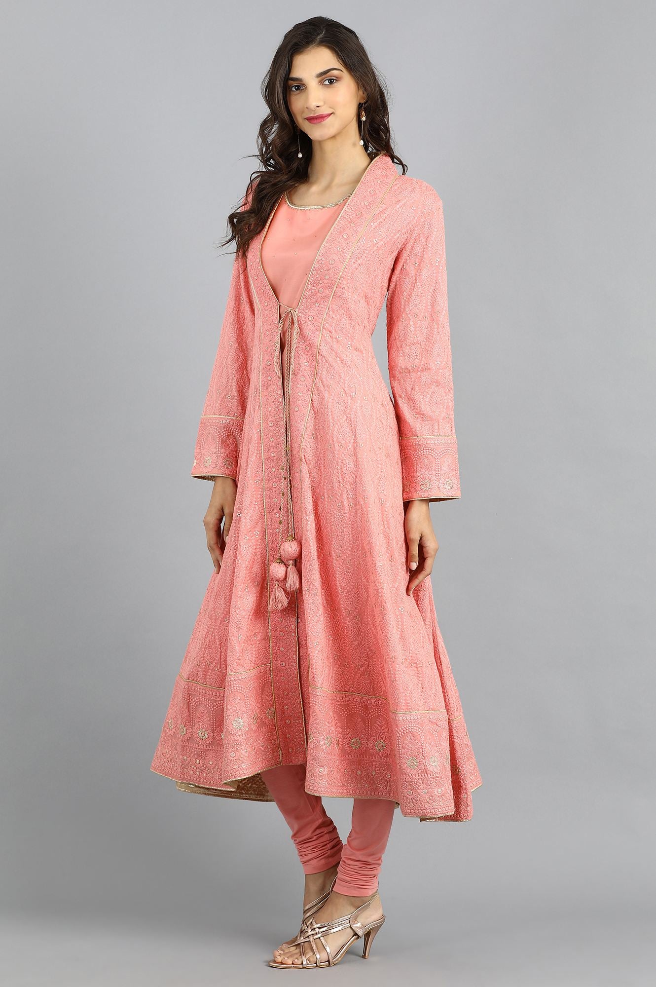 Pink Round Neck Embellished kurta Set