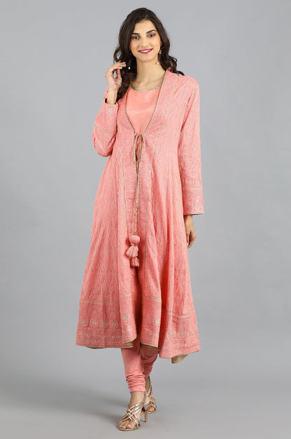 Pink Round Neck Embellished kurta Set