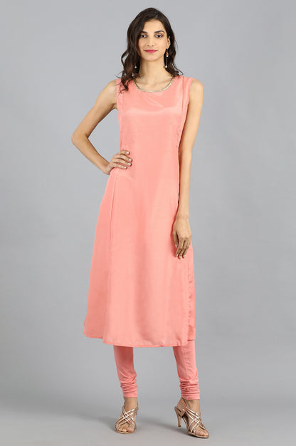 Pink Round Neck Embellished kurta Set