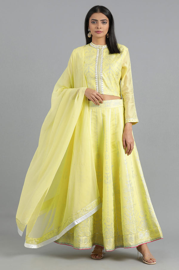 Yellow Mandarin Neck Printed Set