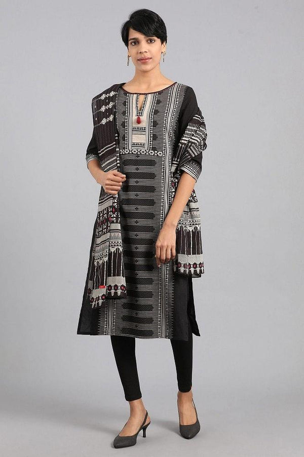 Black Round Neck Printed kurta