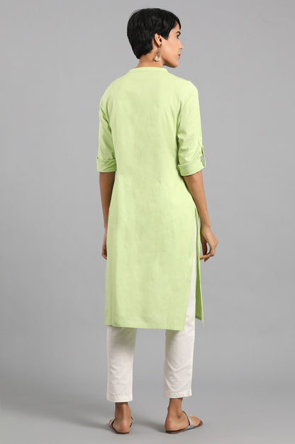 Green Mandarin Neck Solid kurta