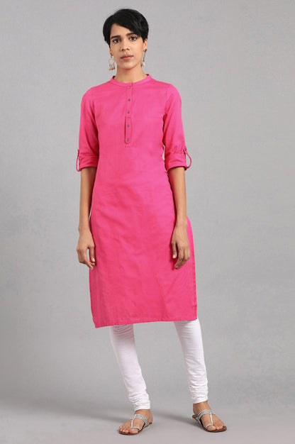 Pink Solid Straight Cotton Kurta