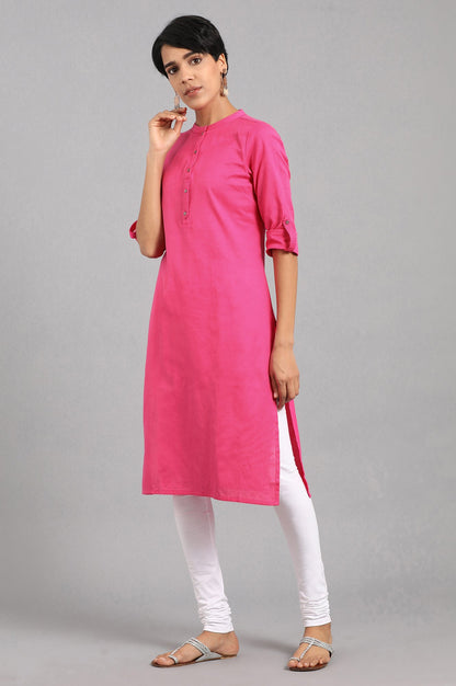 Pink Solid Straight Cotton Kurta