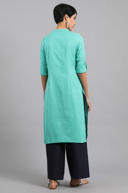 Green Solid Straight Cotton Kurta