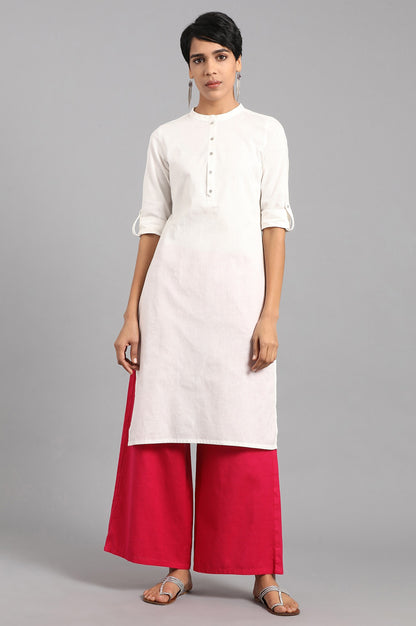 White Solid Straight Cotton Kurta
