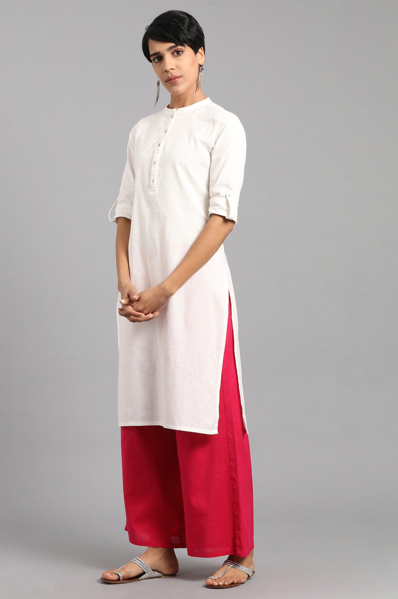 White Solid Straight Cotton Kurta