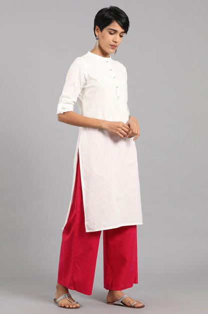 White Solid Straight Cotton Kurta