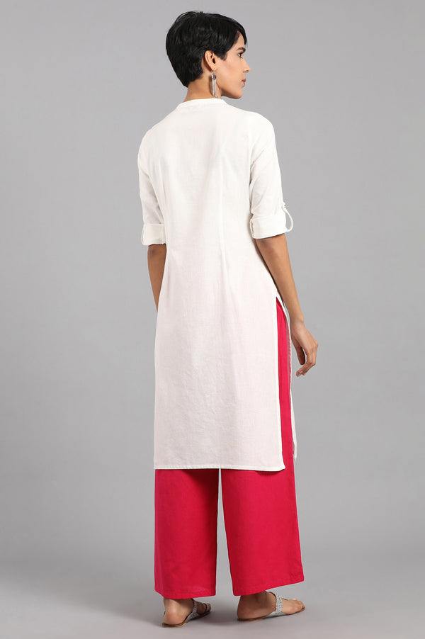 White Solid Straight Cotton Kurta