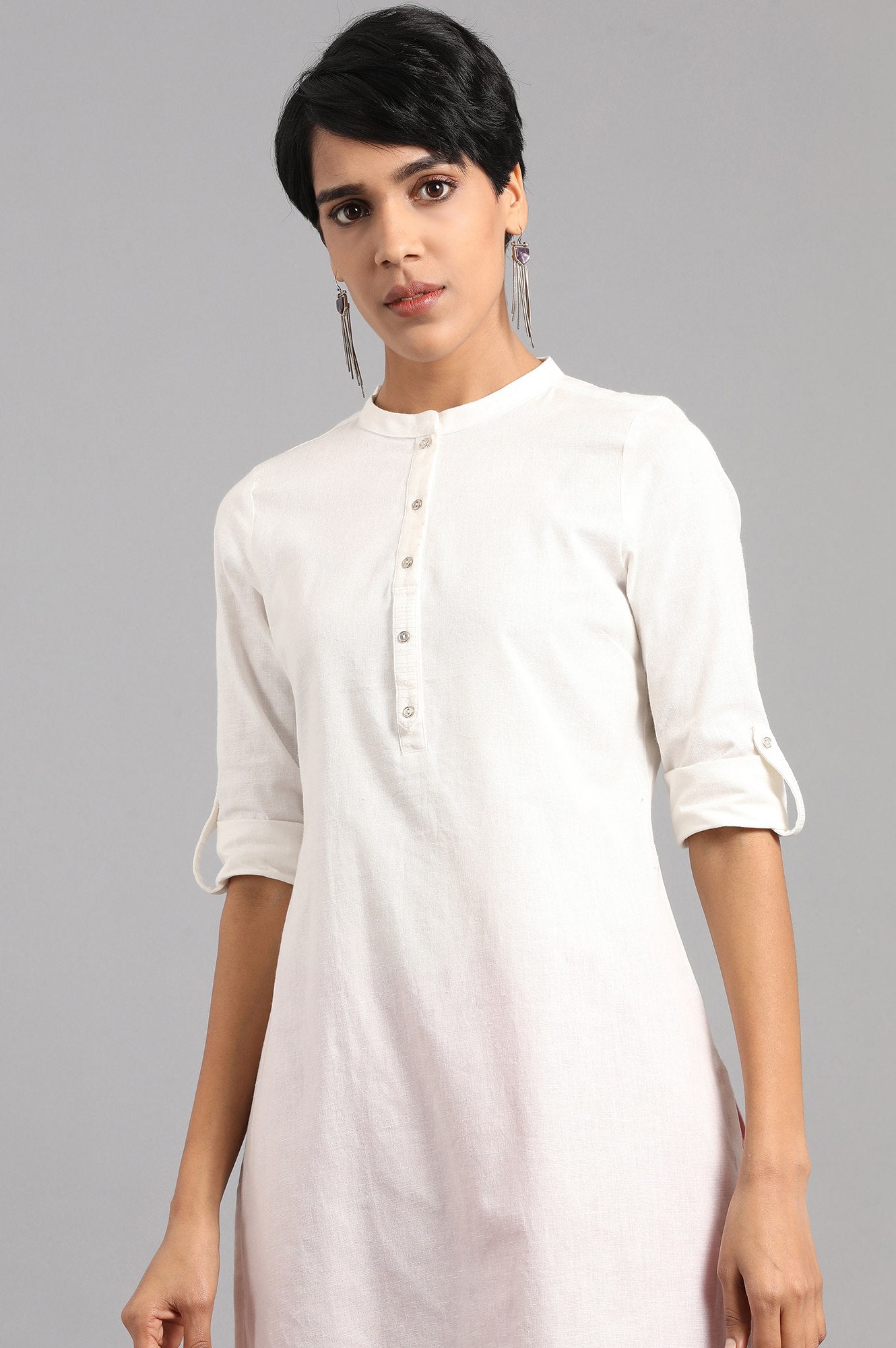 White Solid Straight Cotton Kurta