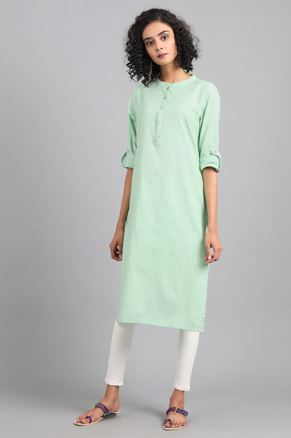 Light Green Solid Straight Cotton Kurta