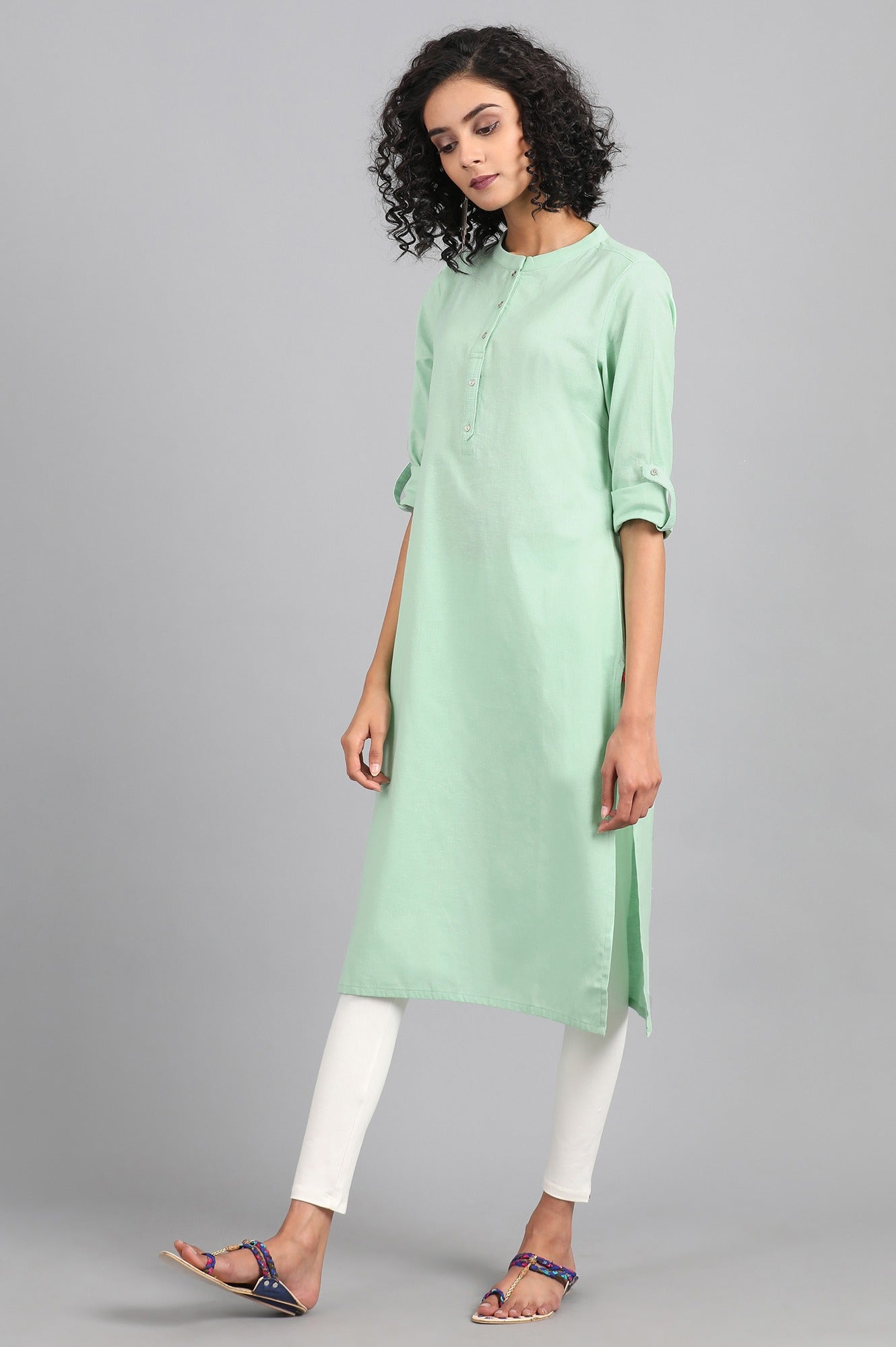Light Green Solid Straight Cotton Kurta